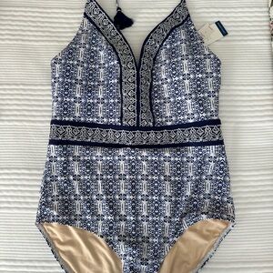 Cabana Life Blue and White One Piece Swimsuit